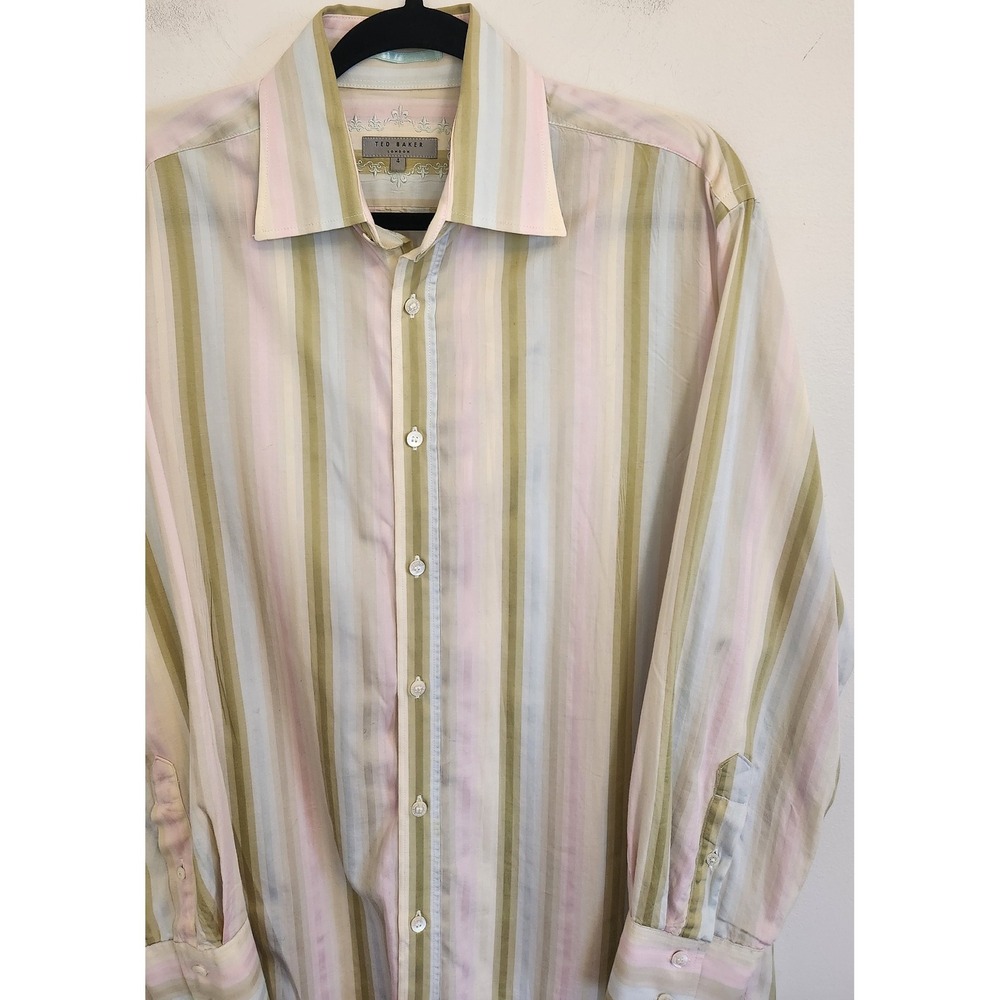 Ted Baker London Mens Pastel Striped Long Sleeve Button Up Shirt Size 4 16/40 - Picture 2 of 8